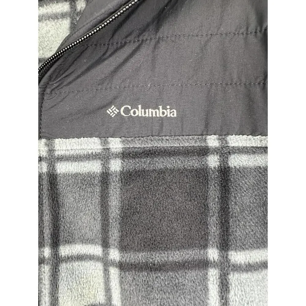 Men’s XL Columbia Gray Plaid Fleece Jacket Nylon Yoke Full Zip Outdoor - Picture 3 of 6